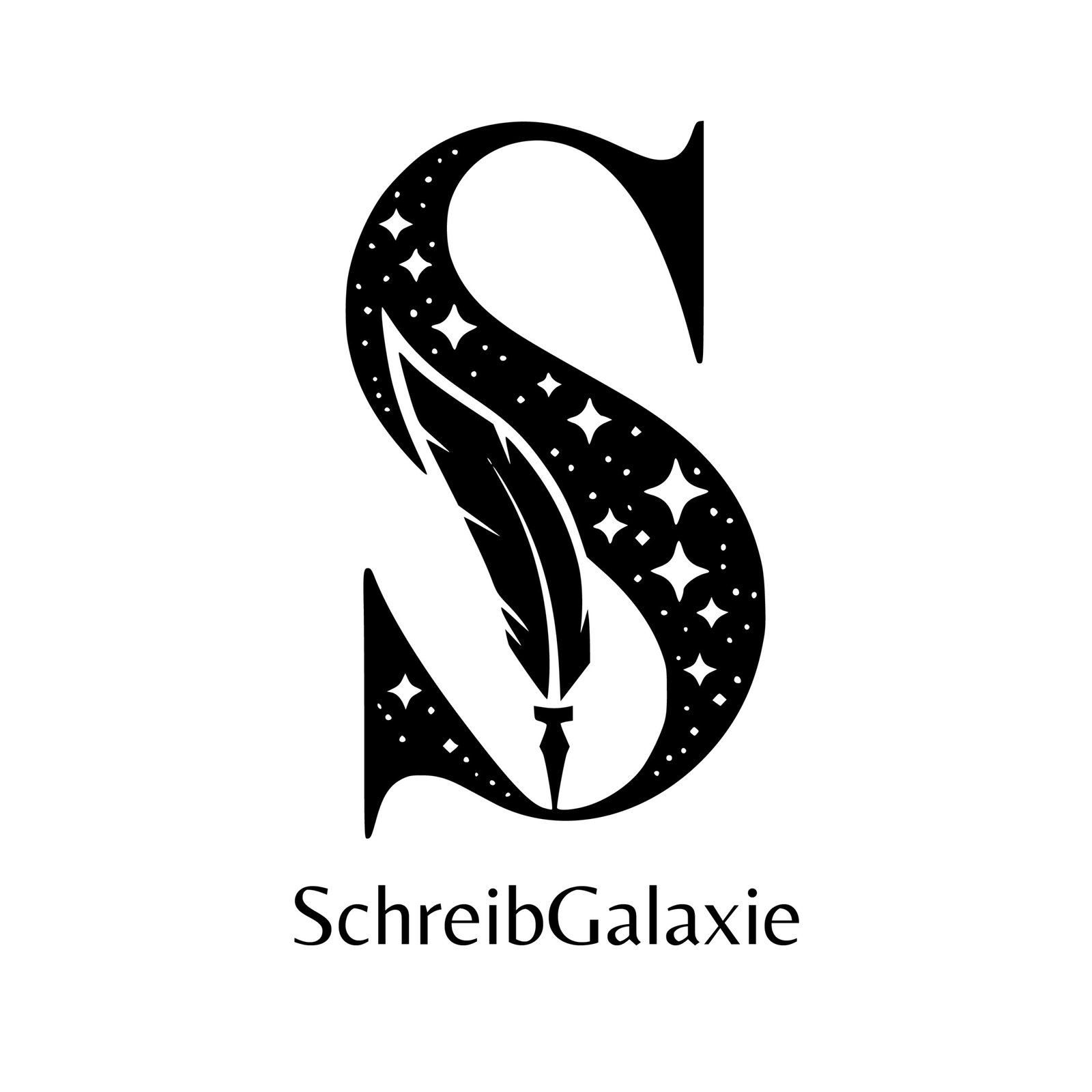 Logo mit einem stilisiert Tn S, in dem*zu sehen sind und eine Schreibfehler darauf. Unter dem Bild steht das Wort SchreibGalaxie.